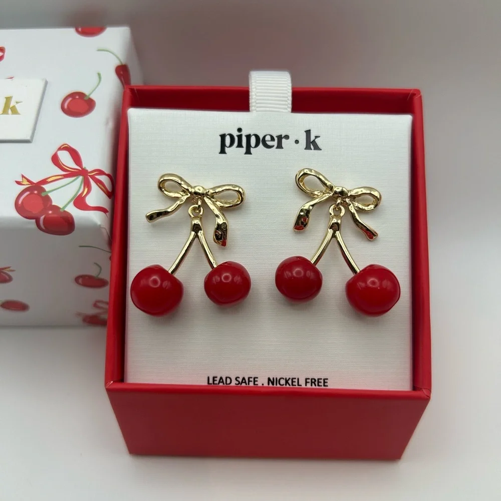 *New* Piper K Cherry and Gold Bow Earrings - Picture 2 of 6